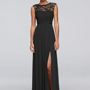 David's Bridal Floor Length Black Bridesmaid Dress